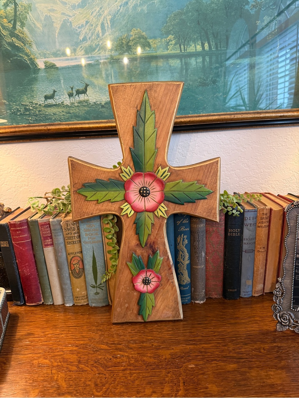 OOAK Large Hand-Carved/Painted Wooden Cross - Picture 4 of 13